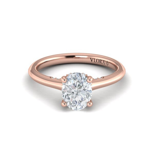 Solitaire Oval Engagement Ring with Hidden Halo