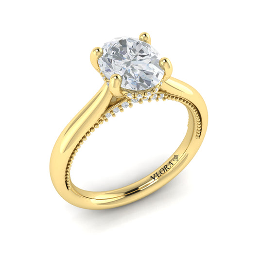 Modern Vintage Solitaire Engagement Ring with Hidden Halo