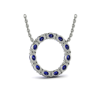 Oval Blue Sapphire and Diamond Open Circle Pendant Necklace
