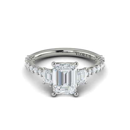 Interwoven Emerald Cut Three Stone Engagement Ring