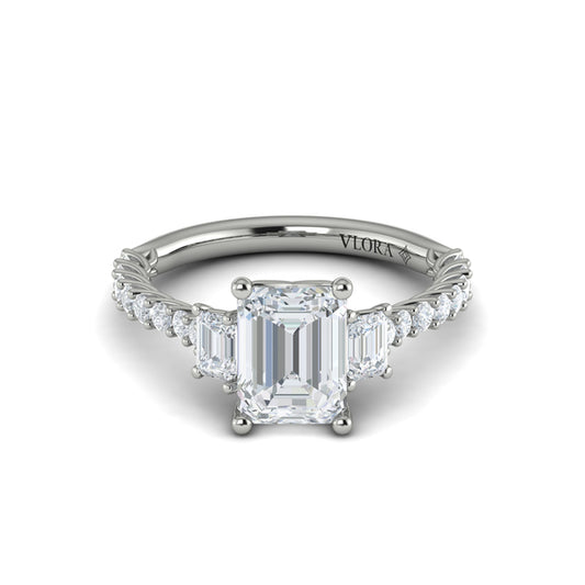 Interwoven Emerald Cut Three Stone Engagement Ring