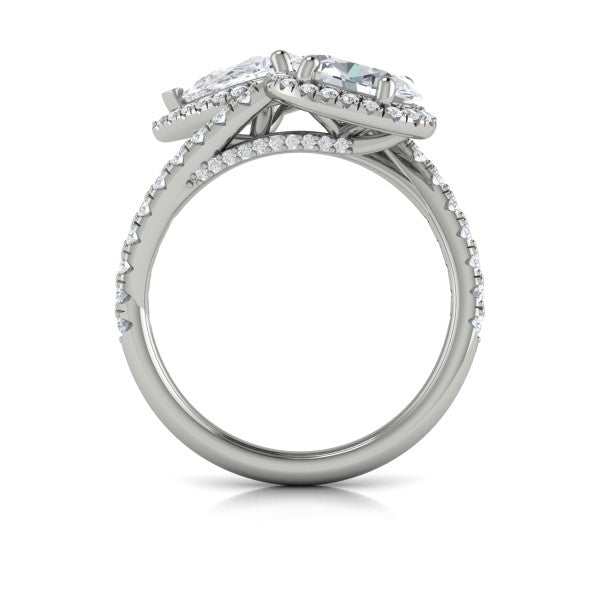 Oval and Pear Halo Toi et Moi Engagement Ring