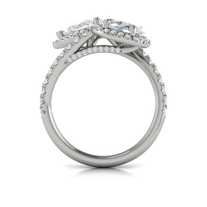 Oval and Pear Halo Toi et Moi Engagement Ring