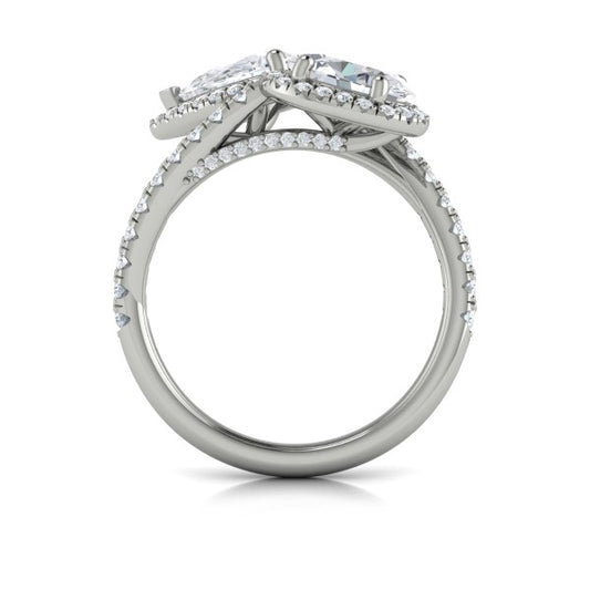 Oval and Pear Halo Toi et Moi Engagement Ring