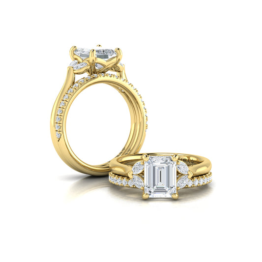 Emerald Cut Diamond Engagement Ring with Marquise Side Diamonds