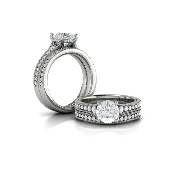 Round Classic, Modern Vintage Engagement Ring in Platinum by Vlora Bridal