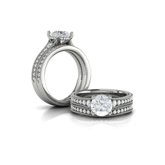 Round Classic, Modern Vintage Engagement Ring in Platinum by Vlora Bridal