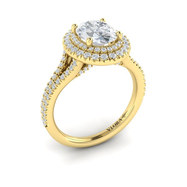 Delicate Double Halo Engagement Ring with Split Shank