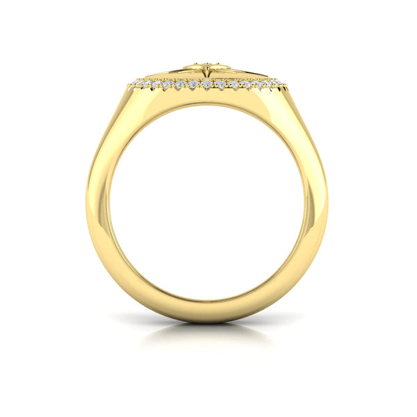 Center Starburst Diamond and Bezel Signet Ring