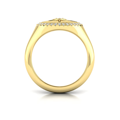 Center Starburst Diamond and Bezel Signet Ring
