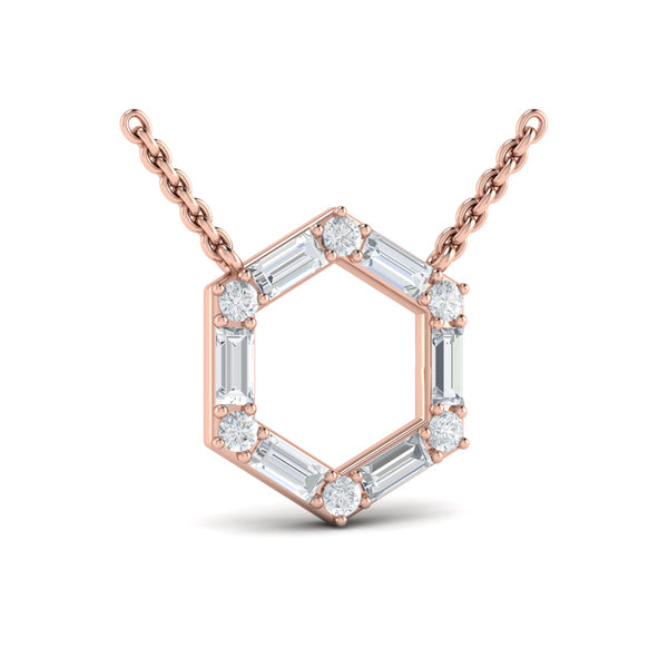 Diamond Baguette Open Honeycomb Pendant Necklace