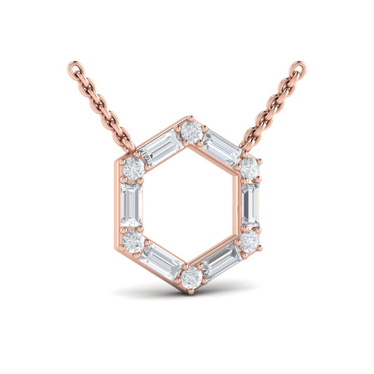 Diamond Baguette Open Honeycomb Pendant Necklace