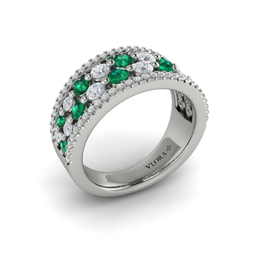 Diamond and Emerald Cluster Statement Ring
