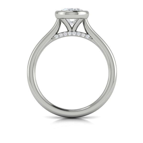Oval Solitaire, Bezel Engagement Ring in Platinum by Vlora Bridal