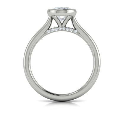 Oval Solitaire, Bezel Engagement Ring in Platinum by Vlora Bridal