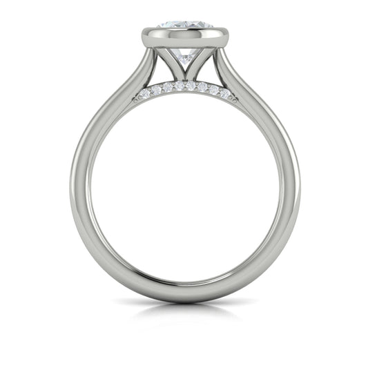 Oval Solitaire, Bezel Engagement Ring in Platinum by Vlora Bridal
