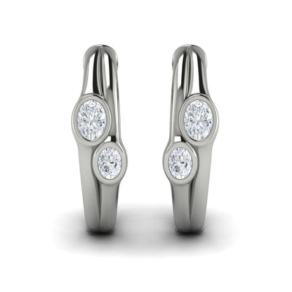 Oval Shaped Diamond Bezel‑Set Two‑Stone Huggies