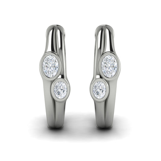 Oval Shaped Diamond Bezel‑Set Two‑Stone Huggies