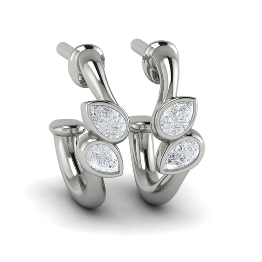 Pear Shaped Diamond Bezel‑Set Two‑Stone Sculpted Hoops