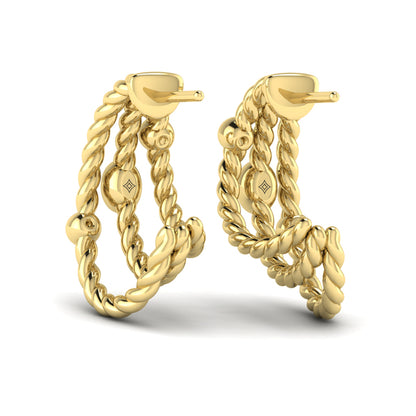 Bezel Set Diamond Rope Hoop Earrings