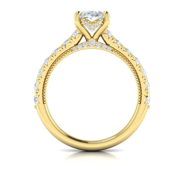 French Cathedral Oval Hidden Halo Engagement Ring