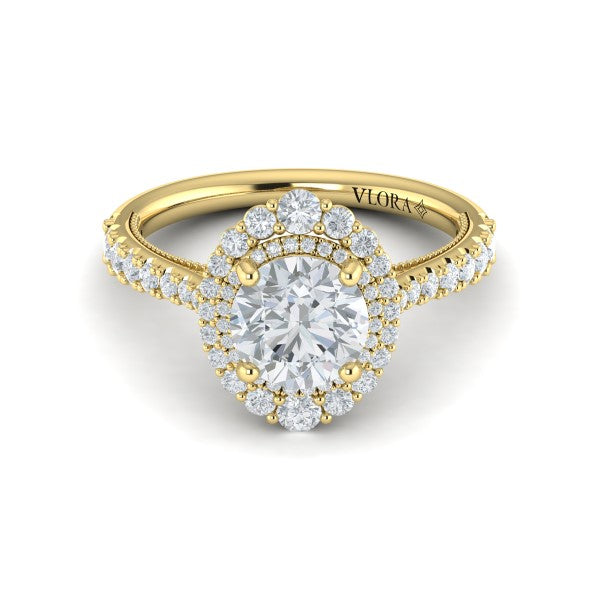 Cathedral Arch Double Halo Round Engagement Ring