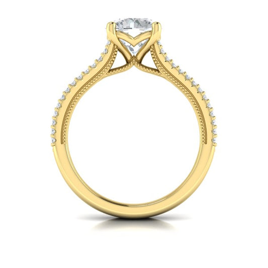 Bold Cathedral Round Diamond Engagement Ring