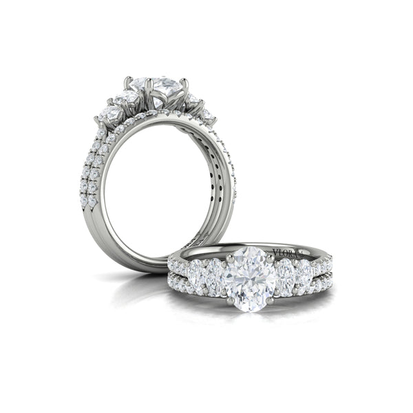 Oval Classic, Three Stone Engagement Ring in Platinum by Vlora Bridal