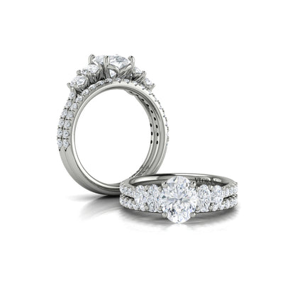 Oval Classic, Three Stone Engagement Ring in Platinum by Vlora Bridal