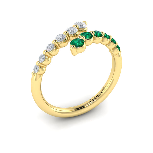 Diamond and Emerald Open Wrap Ring