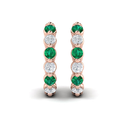 Diamond and Emerald  Twist Hoop Earrings