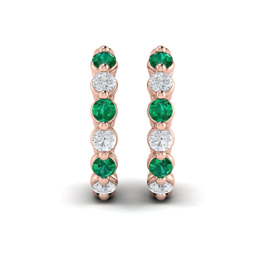 Diamond and Emerald  Twist Hoop Earrings