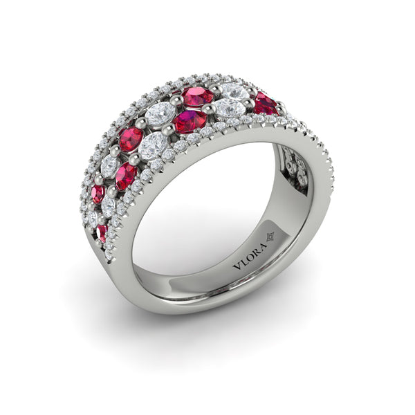 Diamond and Ruby Cluster Statement Ring