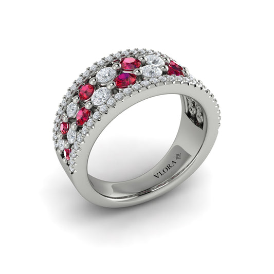 Diamond and Ruby Cluster Statement Ring
