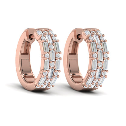 Baguette and Round Diamond Huggie Earrings