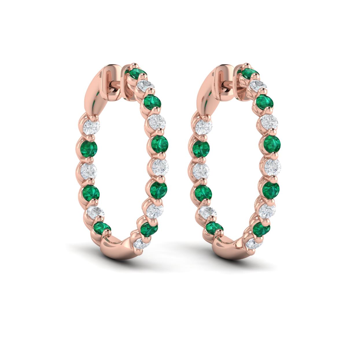 Inside Out Diamond and Emerald  Hoop Earrings