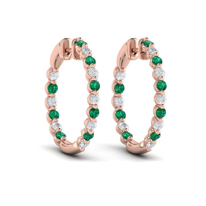 Inside Out Diamond and Emerald  Hoop Earrings