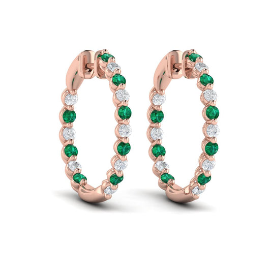 Inside Out Diamond and Emerald  Hoop Earrings