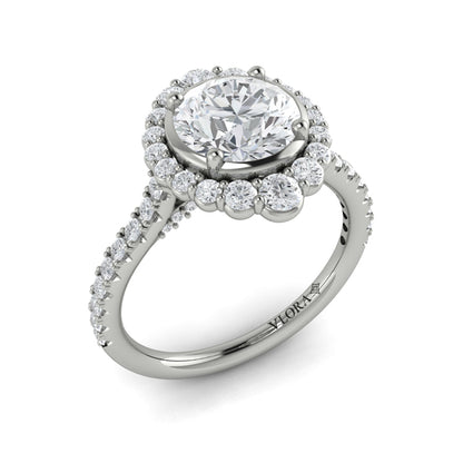 Round Halo, Bezel Engagement Ring in Platinum by Vlora Bridal
