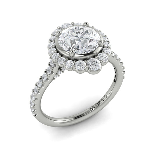 Round Halo, Bezel Engagement Ring in Platinum by Vlora Bridal