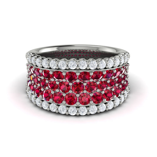 Diamond and Ruby Multi-Row Statement Ring