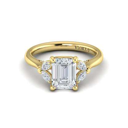 Emerald Cut Diamond Engagement Ring with Marquise Side Diamonds