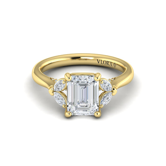 Emerald Cut Diamond Engagement Ring with Marquise Side Diamonds
