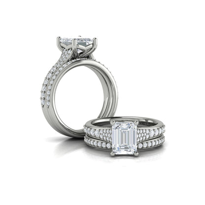 Emerald Cut Straight Row Engagement Ring in Platinum by Vlora Bridal
