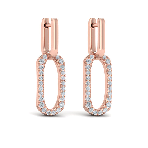 Diamond North South Open Oval Pendant Link Earrings