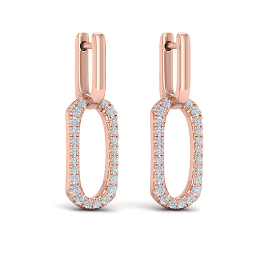 Diamond North South Open Oval Pendant Link Earrings