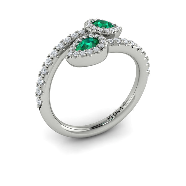 Diamond Wrapped Pear Emerald Ring