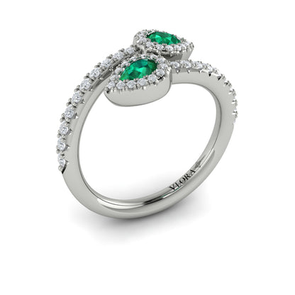 Diamond Wrapped Pear Emerald Ring