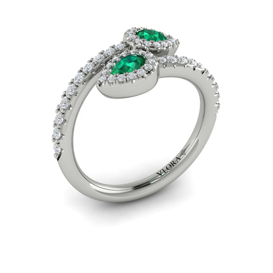 Diamond Wrapped Pear Emerald Ring