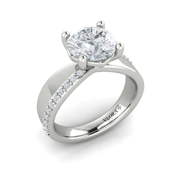 Round Straight Row Engagement Ring in Platinum by Vlora Bridal